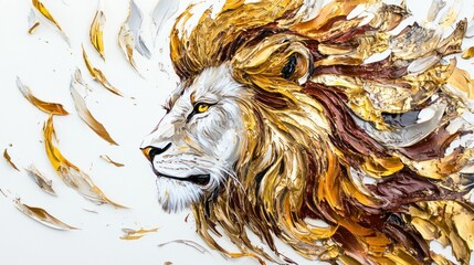 Wall Mural - Abstract Oil Painting of a Lion's Head in Gold and Brown Hues