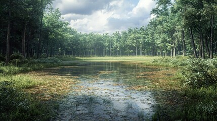 Sticker - Tranquil Forest Lake - Serene Nature Photography