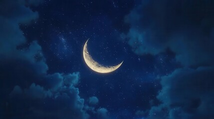 mesmerizing crescent moon in starry night sky ethereal glow wisps of clouds deep blue cosmos backdrop dreamy celestial atmosphere capturing nights mystery