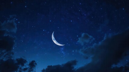 mesmerizing crescent moon in starry night sky ethereal glow wisps of clouds deep blue cosmos backdrop dreamy celestial atmosphere capturing nights mystery