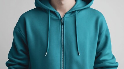 Wall Mural - teal hoodie zipper mock up on white background