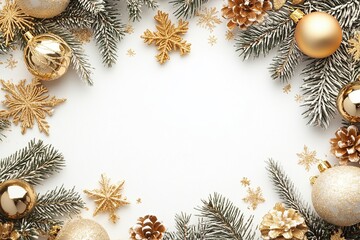 christmas frame in gold with elegant design on solid white background, single object