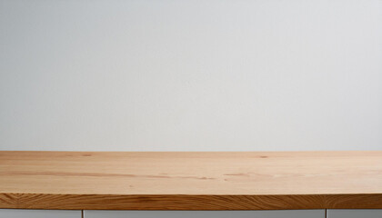 Wall Mural - Wooden tabletop against a gray wall, perfect minimalist background for product photography