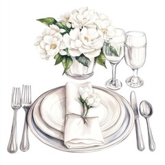 Canvas Print - Elegant floral table setting illustration