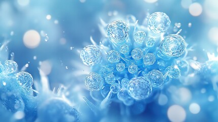 Wall Mural - abstract blue water droplets: a microscopic view of science