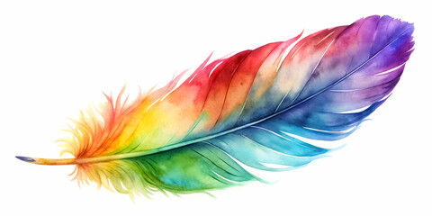 Colorful watercolor bird feather isolated on white background, feathers, colorful, vibrant, design, watercolor, bird, wing