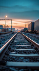 Canvas Print - Efficient Rail Freight Loading Operations Captured at Dusk  