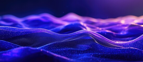 Poster - A mesmerizing abstract formation of glowing sand on a navy blue background, creating a serene atmosphere.