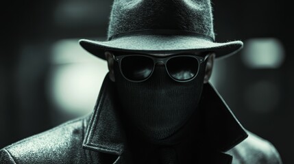 Poster - A man in a black hat and sunglasses is standing in a dark room