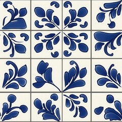 Poster - This collection features beautifully crafted ceramic tiles with intricate blue floral designs set against a white background, perfect for enhancing home decor