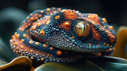 Wall Mural - Close-Up of a Colorful Gecko with a Golden Eye