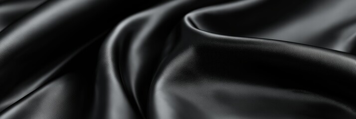 A close-up of black fabric folded elegantly to showcase its smooth, glossy texture and lustrous shine.