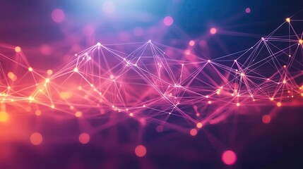Poster - A vibrant abstract background featuring interconnected lines and glowing nodes in a stunning array of purple and pink hues.