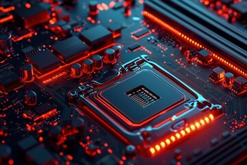 Poster - Glowing Digital Motherboard with Circuit Design