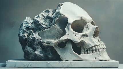 Wall Mural - Human Skull in Stone: A Study in Mortality