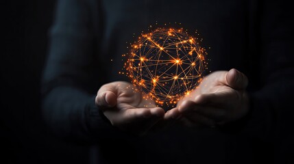 Poster - A person holds a glowing sphere representing technology and connection, illustrating innovation and digital transformation.