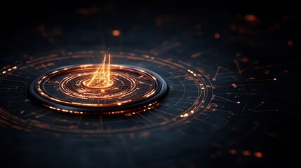 Poster - Abstract digital design featuring glowing circular elements and intricate patterns, perfect for technology and science themes.