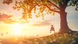 © Bussakon - Joyful Swing Beneath the Radiant Tree at Sunset