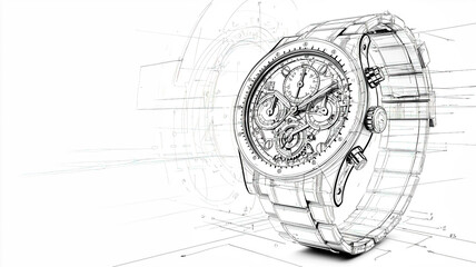 Technical drawing showing luxury chronograph watch design