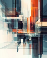 Fototapete - Abstract Digital Landscape of Geometric Forms and Lines