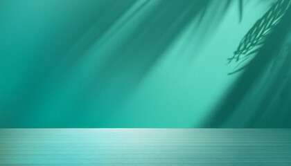 Wall Mural - abstract turquoise studio background for product presentation. empty blue room with shadows of windo