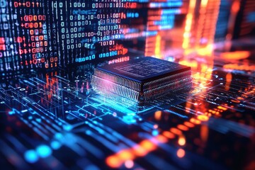 Poster - Detailed Close-Up of a Microchip with Intricate Design