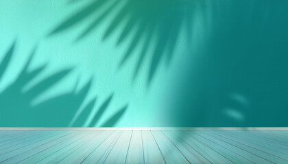 Wall Mural - minimalist, abstract, soft light turquoise background for product presentation with intricate light 