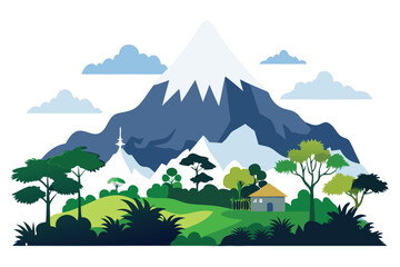 Wall Mural - Mountain Jungle Tree village D.eps