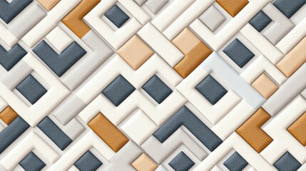 Poster - A modern geometric pattern featuring interlocking shapes in earthy tones of beige, grey, and orange, perfect for contemporary design.