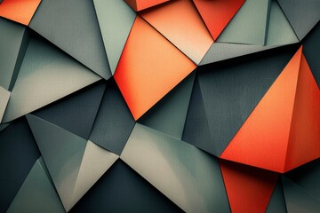 Wall Mural - Abstract Geometric Pattern of Interlocking Triangles in Black, Orange, and Grey