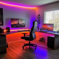 Poster - Modern Office Setup with Ergonomic Furniture and Lighting