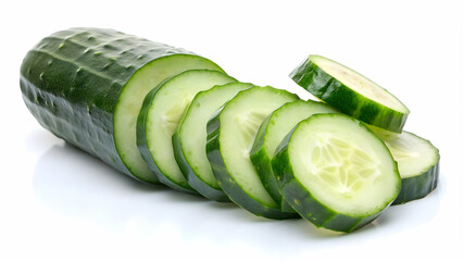 Fresh sliced cucumber isolated on white background, culinary, healthy, organic, vegetable, fresh, diet, vibrant, vegan