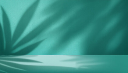 Wall Mural - abstract turquoise studio background for product presentation. empty blue room with shadows of windo