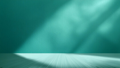 Wall Mural - abstract turquoise studio background for product presentation. empty blue room with shadows of windo