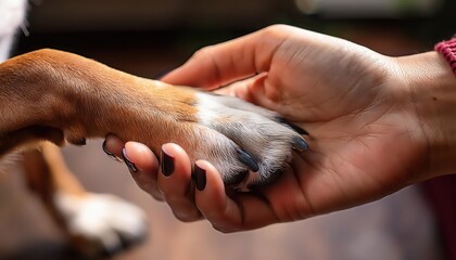 Dog paw in human hand, symbol of friendship and connection