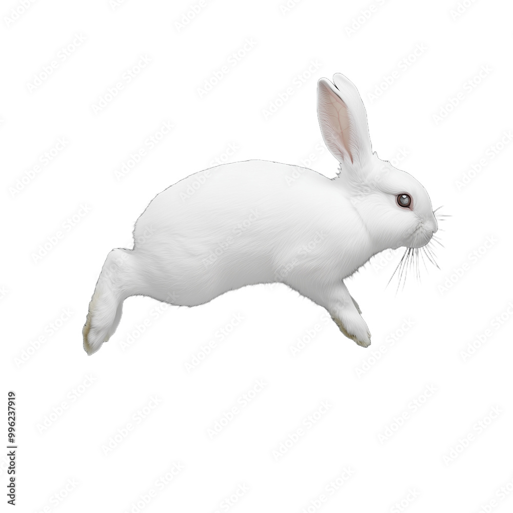 White Rabbit Mid Step Adorable white rabbit jumping in mid-air with a transparent background ...