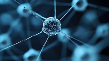 Poster - Detailed close-up of a neuron with interconnected neurons, showcasing intricate structures in a blue digital background.