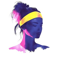 Wall Mural - Watercolor Portrait of a Woman with a Yellow Headband.