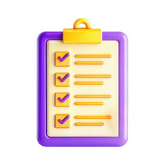 Poster - A vibrant 3D rendered checklist icon featuring checkmarks and blank lines for text. The design uses purple, yellow, and orange colors, making it eye-catching.