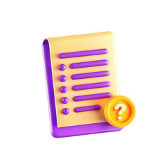Poster - A vibrant, 3D-rendered checklist icon featuring a yellow note with purple lines and a question mark. The design is playful and modern, ideal for digital media.