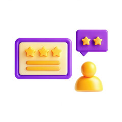 Poster - This image represents a colorful 3D feedback interface with stars, a speech bubble, and a user icon, symbolizing user interaction and rating.