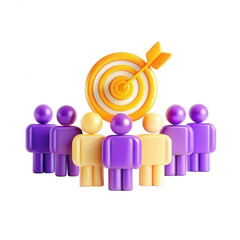 Poster - a colorful 3d representation of a group targeting a goal, featuring figures in purple and yellow, sy