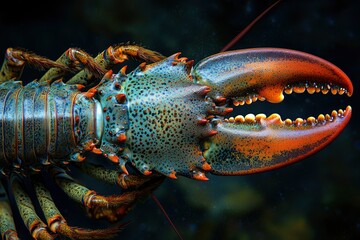 Wall Mural - Close-up of a Lobster's Claw and Body with a Dark Background