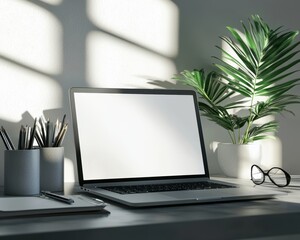Poster - Modern Laptop Mockup with Blank Screen on Desk