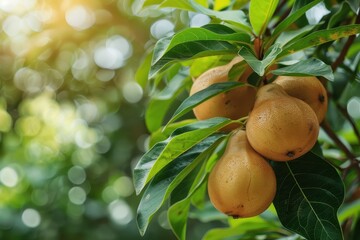 Sapodilla fruits in garden great fiber source for gut and heart health