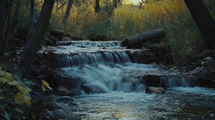 Sticker - A Small Waterfall Flows Through a Tranquil Forest