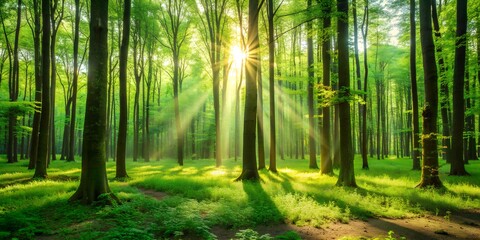 Forest Trees Nature Green Wood Sunlight Backgrounds AI Generative