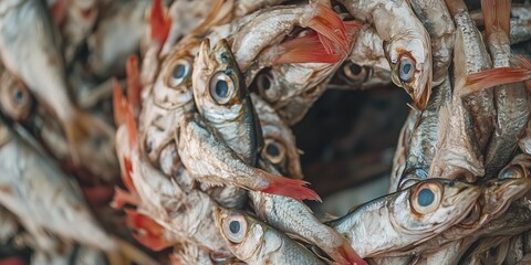 Wall Mural - dried smoked fish on the wreath on the fish market