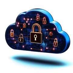 Poster - Cloud computing security concept with digital locks and network connections, technology innovation illustration.