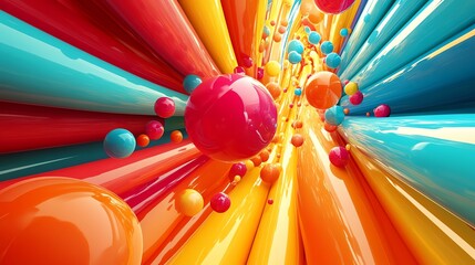 Poster - Colorful abstract design with vibrant spheres and dynamic lines, captivating visual depth and energy.